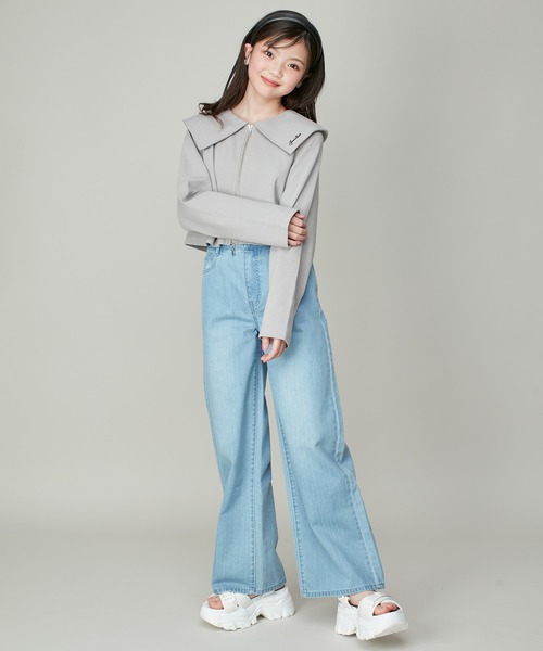 JENNI love(ジェニィラブ)の「えり付きダブルZIPテレコカーデ(カーディガン/ボレロ・キッズ・グレー/オフホワイト/ブラック・140cm/130cm/160cm/150cm)」の11枚目の写真