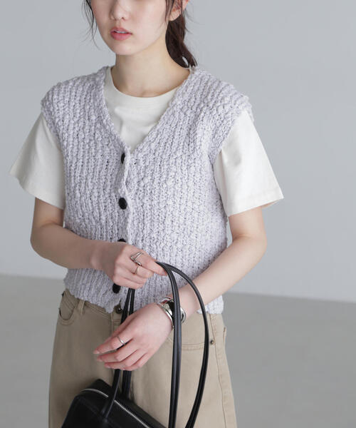 FREE'S MART（フリーズマート）の「◆ファンシーヤーンVネックベスト（ベスト・レディース・ブラック/ホワイト/グレー/オレンジ・FREE）」の4枚目の写真