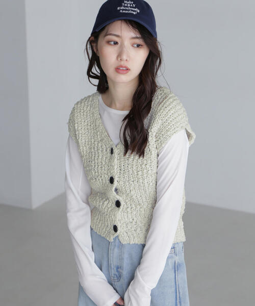 FREE'S MART（フリーズマート）の「◆ファンシーヤーンVネックベスト（ベスト・レディース・ブラック/ホワイト/グレー/オレンジ・FREE）」の2枚目の写真