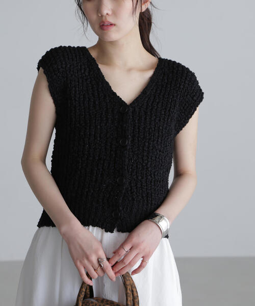 FREE'S MART（フリーズマート）の「◆ファンシーヤーンVネックベスト（ベスト・レディース・ブラック/ホワイト/グレー/オレンジ・FREE）」の3枚目の写真