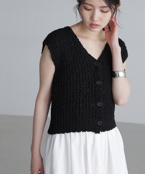 FREE'S MART（フリーズマート）の「◆ファンシーヤーンVネックベスト（ベスト・レディース・ブラック/ホワイト/グレー/オレンジ・FREE）」の9枚目の写真