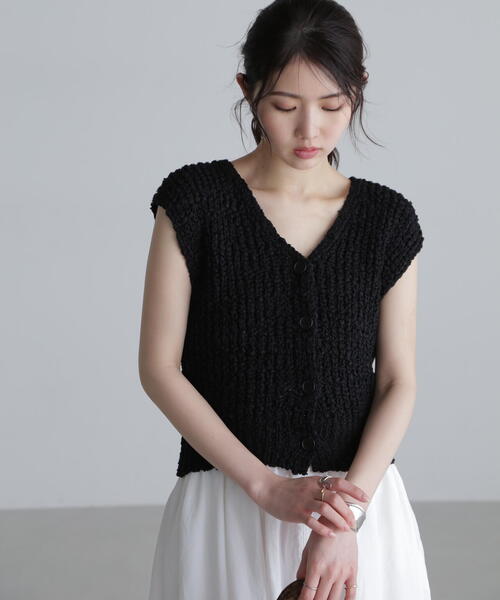 FREE'S MART（フリーズマート）の「◆ファンシーヤーンVネックベスト（ベスト・レディース・ブラック/ホワイト/グレー/オレンジ・FREE）」の6枚目の写真