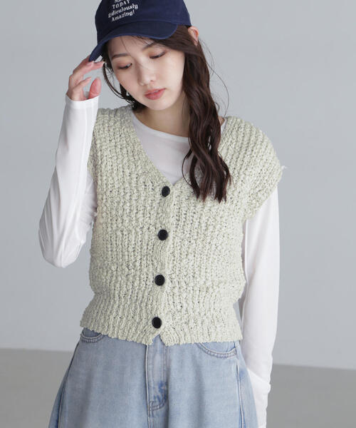 FREE'S MART（フリーズマート）の「◆ファンシーヤーンVネックベスト（ベスト・レディース・ブラック/ホワイト/グレー/オレンジ・FREE）」の21枚目の写真