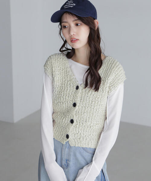 FREE'S MART（フリーズマート）の「◆ファンシーヤーンVネックベスト（ベスト・レディース・ブラック/ホワイト/グレー/オレンジ・FREE）」の20枚目の写真