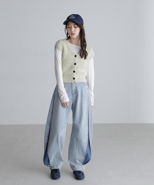 FREE'S MART（フリーズマート）の「◆ファンシーヤーンVネックベスト（ベスト・レディース・ブラック/ホワイト/グレー/オレンジ・FREE）」の18枚目の写真