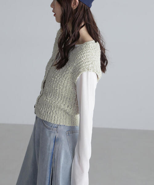 FREE'S MART（フリーズマート）の「◆ファンシーヤーンVネックベスト（ベスト・レディース・ブラック/ホワイト/グレー/オレンジ・FREE）」の17枚目の写真