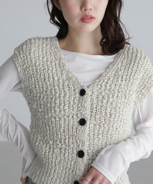 FREE'S MART（フリーズマート）の「◆ファンシーヤーンVネックベスト（ベスト・レディース・ブラック/ホワイト/グレー/オレンジ・FREE）」の15枚目の写真