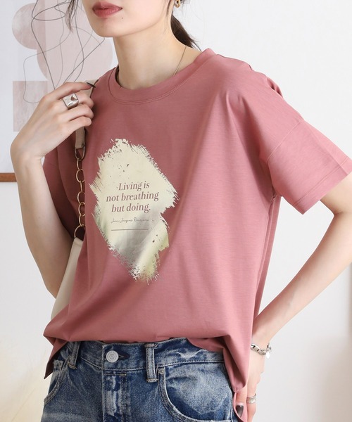 BRODIAEA(ブローディア)の「BRODIAEA 箔プリント 半袖Tシャツ カットソープルオーバー 日本製(Tシャツ/カットソー・レディース・グレー/ピンク/ベージュ/ネイビー/オフホワイト・40)」の22枚目の写真