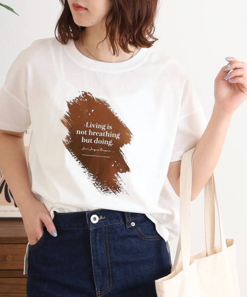 BRODIAEA(ブローディア)の「BRODIAEA 箔プリント 半袖Tシャツ カットソープルオーバー 日本製(Tシャツ/カットソー・レディース・グレー/ピンク/ベージュ/ネイビー/オフホワイト・40)」の8枚目の写真