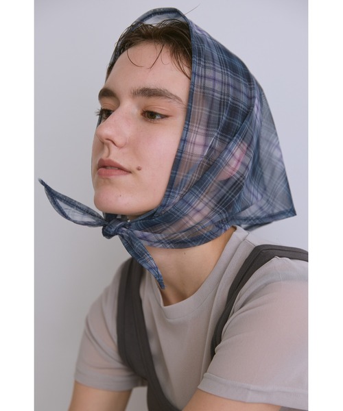 チェックプリントシアースカーフ / ヘッドスカーフ（バンダナ