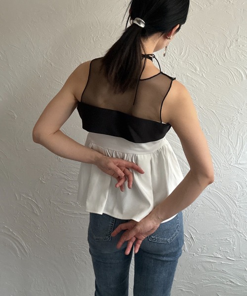 deux amour(ドゥーザムール)の「胸元チュール配色トップス(Tシャツ/カットソー・レディース・ブラック/ホワイト・FREE)」の10枚目の写真