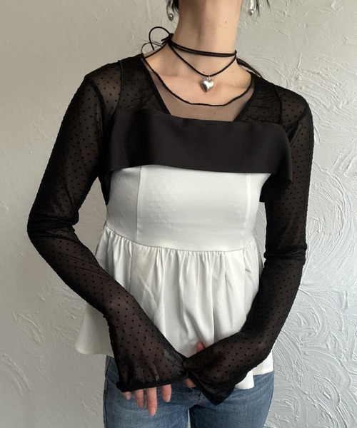 deux amour(ドゥーザムール)の「胸元チュール配色トップス(Tシャツ/カットソー・レディース・ブラック/ホワイト・FREE)」の18枚目の写真