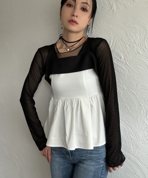deux amour(ドゥーザムール)の「胸元チュール配色トップス(Tシャツ/カットソー・レディース・ブラック/ホワイト・FREE)」の17枚目の写真