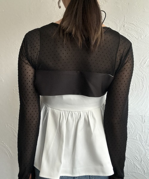 deux amour(ドゥーザムール)の「胸元チュール配色トップス(Tシャツ/カットソー・レディース・ブラック/ホワイト・FREE)」の19枚目の写真