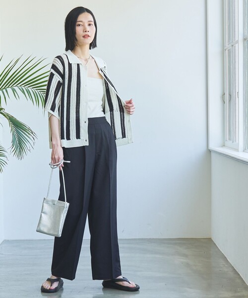 coen（コーエン）の「【接触冷感】イージービューティワイドパンツ（WEB限定サイズ）（スラックス・レディース・ブラック/ブラウン/コバルトブルー・S/M/L/XL）」の5枚目の写真