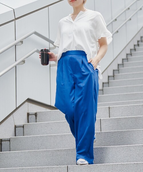 coen（コーエン）の「【接触冷感】イージービューティワイドパンツ（WEB限定サイズ）（スラックス・レディース・ブラック/ブラウン/コバルトブルー・S/M/L/XL）」の19枚目の写真