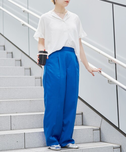 coen（コーエン）の「【接触冷感】イージービューティワイドパンツ（WEB限定サイズ）（スラックス・レディース・ブラック/ブラウン/コバルトブルー・S/M/L/XL）」の20枚目の写真