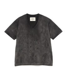 FUTURE ARCHIVE / V NECK TEE "FADE DAMAGE BLACK"