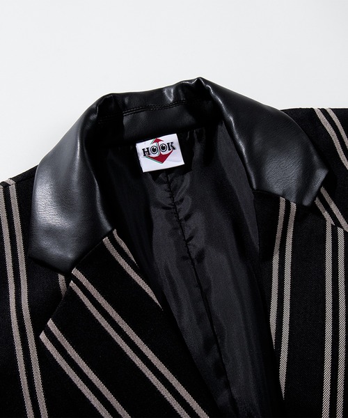 セール】HOOK -original- 古着風PU異素材襟テーラードジャケット