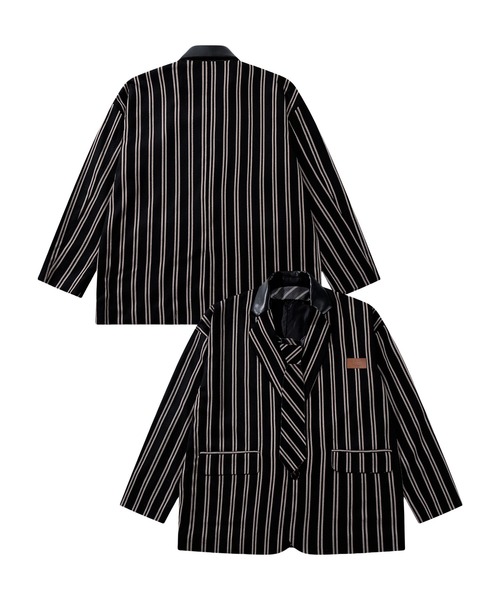 古着　　イングランド製　　カスリ柄　テーラードジャケット セール】HOOK -original- 古着風PU異素材襟テーラードジャケット