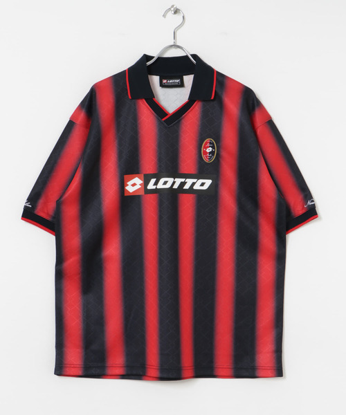 【XL】LOTTO 赤黒サッカーゲームシャツ【新品】 セール】LOTTO FADE STRIPE GAME SHIRTS（Tシャツ/カットソー