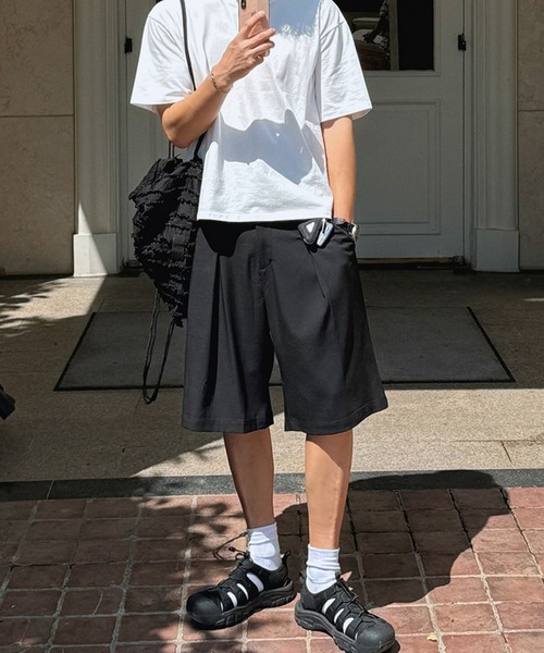 ASCLO（エジュクロ）の「ASCLO／バミューダスラックスハーフパンツ（スラックス・メンズ・ブラック/グレー・FREE）」の9枚目の写真