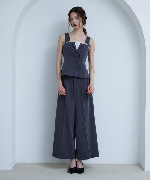 Seemi. byNICECLAUP（ シーミーバイナイスクラップ）の「【Seemi.】セットで着られる/ウエストレースワイドパンツ（その他パンツ・レディース・杢グレー/ネイビー・SMALL/MEDIUM）」の2枚目の写真