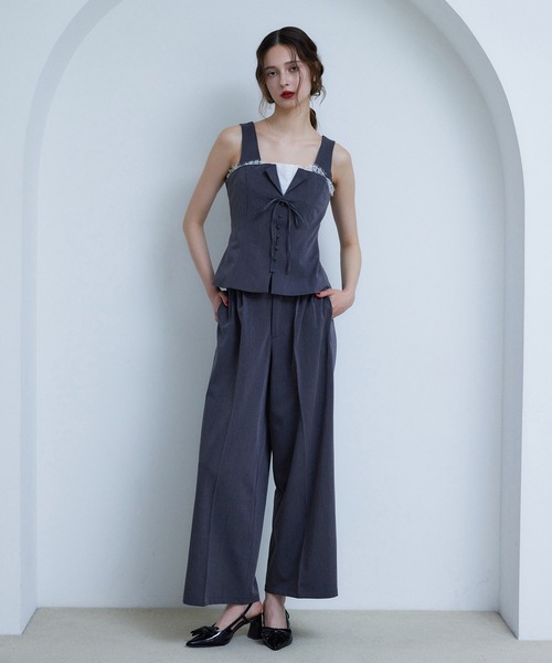 Seemi. byNICECLAUP（ シーミーバイナイスクラップ）の「【Seemi.】セットで着られる/ウエストレースワイドパンツ（その他パンツ・レディース・杢グレー/ネイビー・SMALL/MEDIUM）」の3枚目の写真