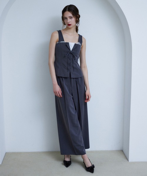 Seemi. byNICECLAUP（ シーミーバイナイスクラップ）の「【Seemi.】セットで着られる/ウエストレースワイドパンツ（その他パンツ・レディース・杢グレー/ネイビー・SMALL/MEDIUM）」の4枚目の写真