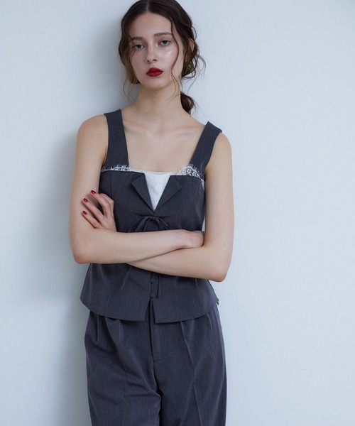 Seemi. byNICECLAUP（ シーミーバイナイスクラップ）の「【Seemi.】セットで着られる/ウエストレースワイドパンツ（その他パンツ・レディース・杢グレー/ネイビー・SMALL/MEDIUM）」の7枚目の写真