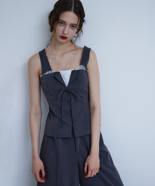 Seemi. byNICECLAUP（ シーミーバイナイスクラップ）の「【Seemi.】セットで着られる/ウエストレースワイドパンツ（その他パンツ・レディース・杢グレー/ネイビー・SMALL/MEDIUM）」の8枚目の写真