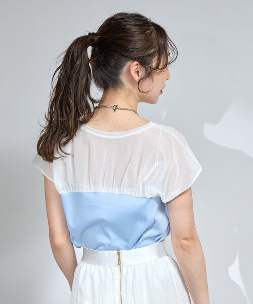 La boutique BonBon(ラブティックボンボン)の「シアー切り替えビスチェ風フレンチカットソー(Tシャツ/カットソー・レディース・サックスブルー/ネイビー/ホワイト・FREE)」の14枚目の写真
