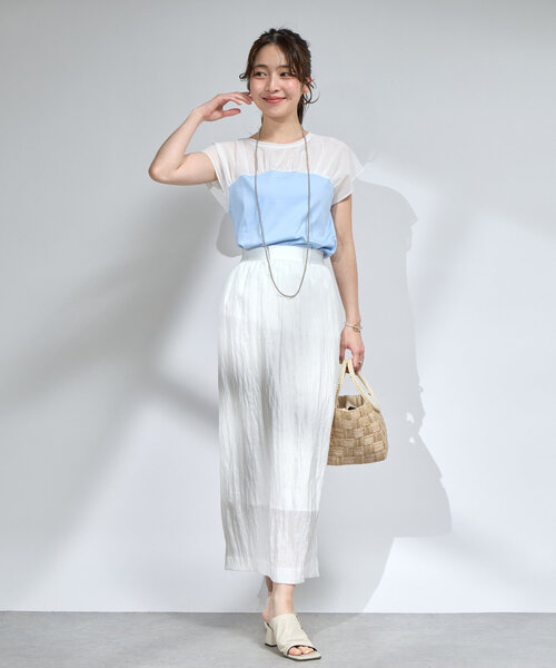 La boutique BonBon(ラブティックボンボン)の「シアー切り替えビスチェ風フレンチカットソー(Tシャツ/カットソー・レディース・サックスブルー/ネイビー/ホワイト・FREE)」の16枚目の写真