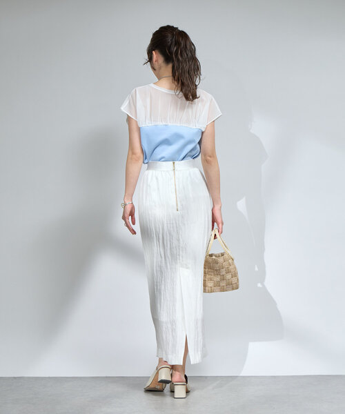 La boutique BonBon(ラブティックボンボン)の「シアー切り替えビスチェ風フレンチカットソー(Tシャツ/カットソー・レディース・サックスブルー/ネイビー/ホワイト・FREE)」の19枚目の写真