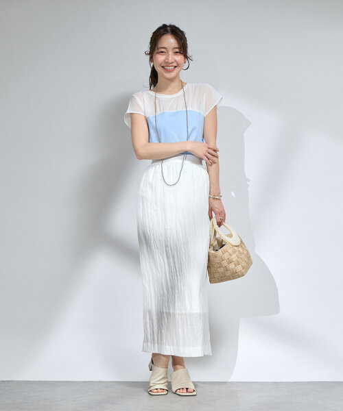 La boutique BonBon(ラブティックボンボン)の「シアー切り替えビスチェ風フレンチカットソー(Tシャツ/カットソー・レディース・サックスブルー/ネイビー/ホワイト・FREE)」の4枚目の写真