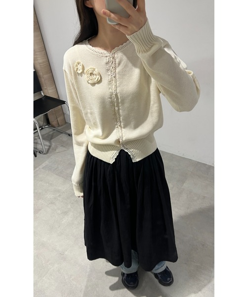 【10/15まで値下げ】GIUNON フラワーニットカーディガン / アイボリー flower knit cardigan / フラワーニットカーディガン