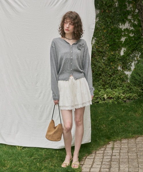 GIUNON(ジウノン)の「flower knit cardigan / フラワーニットカーディガン(カーディガン/ボレロ・レディース・グレー/ピンク/ブルー/アイボリー・FREE)」の5枚目の写真