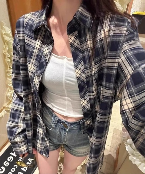 Teem Store(チームストア)の「チェックビッグシャツ(シャツ/ブラウス・レディース・ブルー・M/L)」の1枚目の写真