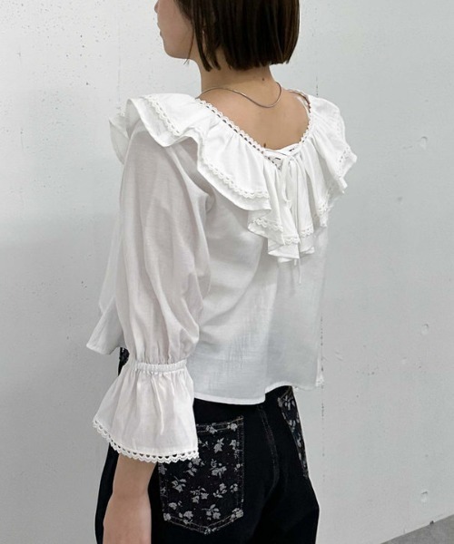 archives（アルシーヴ）の「ピコレースラッフル２ｗａｙブラウス（シャツ/ブラウス・レディース・ブラック/オフホワイト/イエロー・MEDIUM）」の6枚目の写真