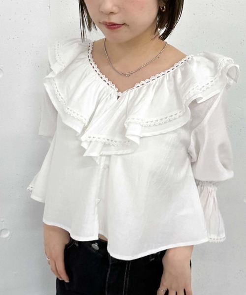 archives（アルシーヴ）の「ピコレースラッフル２ｗａｙブラウス（シャツ/ブラウス・レディース・ブラック/オフホワイト/イエロー・MEDIUM）」の7枚目の写真