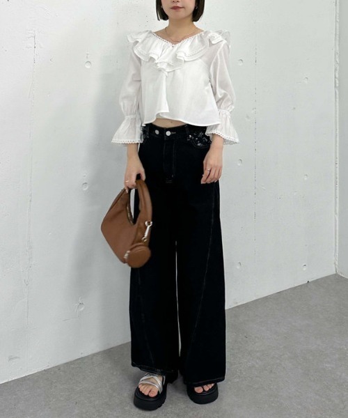 archives（アルシーヴ）の「ピコレースラッフル２ｗａｙブラウス（シャツ/ブラウス・レディース・ブラック/オフホワイト/イエロー・MEDIUM）」の10枚目の写真