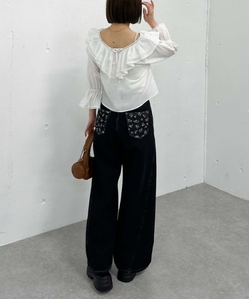 archives（アルシーヴ）の「ピコレースラッフル２ｗａｙブラウス（シャツ/ブラウス・レディース・ブラック/オフホワイト/イエロー・MEDIUM）」の11枚目の写真