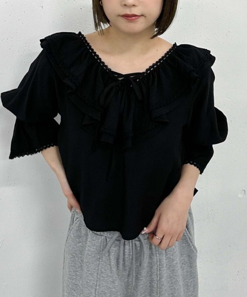 archives（アルシーヴ）の「ピコレースラッフル２ｗａｙブラウス（シャツ/ブラウス・レディース・ブラック/オフホワイト/イエロー・MEDIUM）」の12枚目の写真