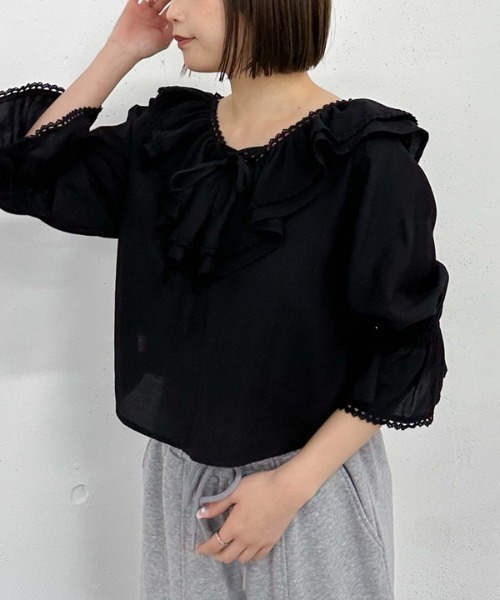 archives（アルシーヴ）の「ピコレースラッフル２ｗａｙブラウス（シャツ/ブラウス・レディース・ブラック/オフホワイト/イエロー・MEDIUM）」の13枚目の写真