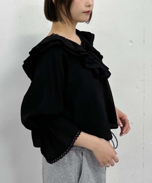 archives（アルシーヴ）の「ピコレースラッフル２ｗａｙブラウス（シャツ/ブラウス・レディース・ブラック/オフホワイト/イエロー・MEDIUM）」の14枚目の写真