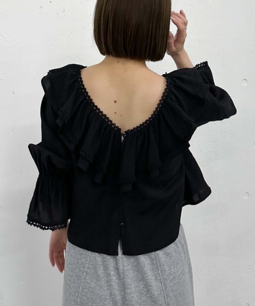 archives（アルシーヴ）の「ピコレースラッフル２ｗａｙブラウス（シャツ/ブラウス・レディース・ブラック/オフホワイト/イエロー・MEDIUM）」の15枚目の写真
