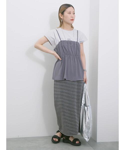 Samansa Mos2 blue(サマンサモスモスブルー)の「【接触冷感】キャミビスチェ(シャツ/ブラウス・レディース・カーキ/ブラック/チャコールグレー/ベージュ・F)」の7枚目の写真