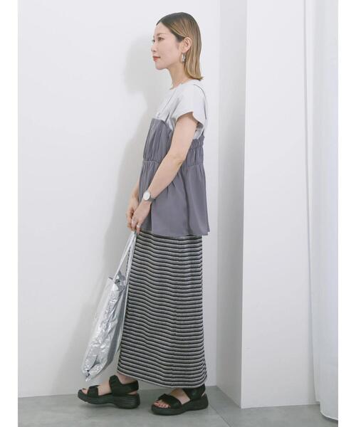 Samansa Mos2 blue(サマンサモスモスブルー)の「【接触冷感】キャミビスチェ(シャツ/ブラウス・レディース・カーキ/ブラック/チャコールグレー/ベージュ・F)」の6枚目の写真