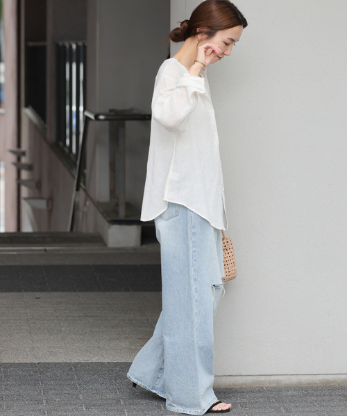 JOURNAL STANDARD relume(ジャーナルスタンダード レリューム)の「ラミーコットンメッシュ2WAYプルオーバー(シャツ/ブラウス・レディース・チャコールグレー/ブラック/ホワイト・FREE)」の21枚目の写真