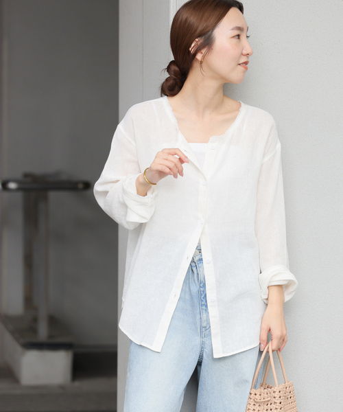 JOURNAL STANDARD relume(ジャーナルスタンダード レリューム)の「ラミーコットンメッシュ2WAYプルオーバー(シャツ/ブラウス・レディース・チャコールグレー/ブラック/ホワイト・FREE)」の19枚目の写真
